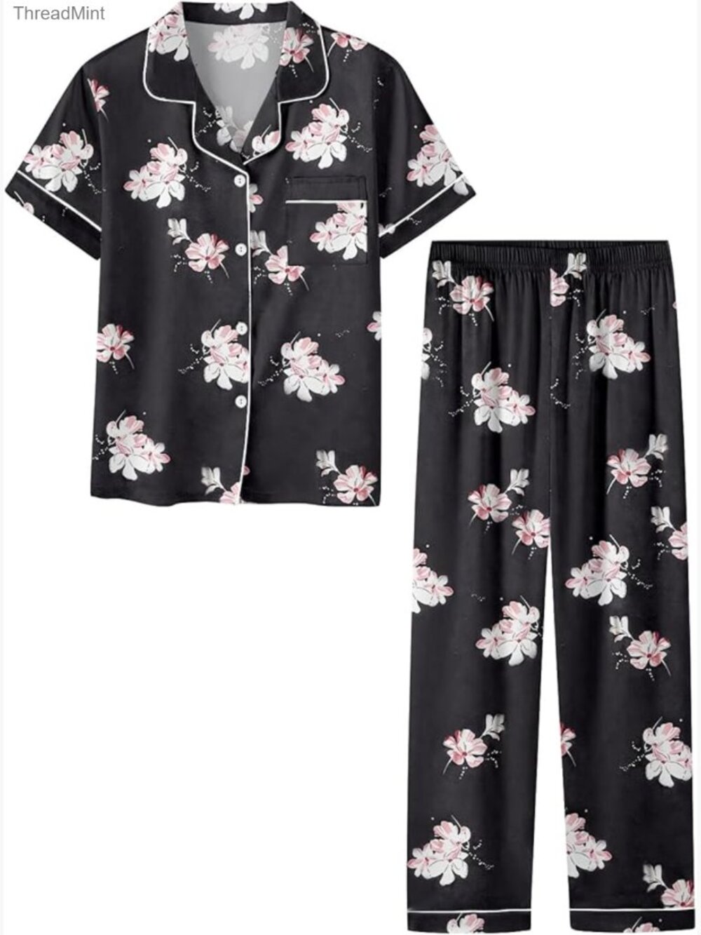 Silky Satin Button Down Pajama Set Short Sleeve Pants PJS
